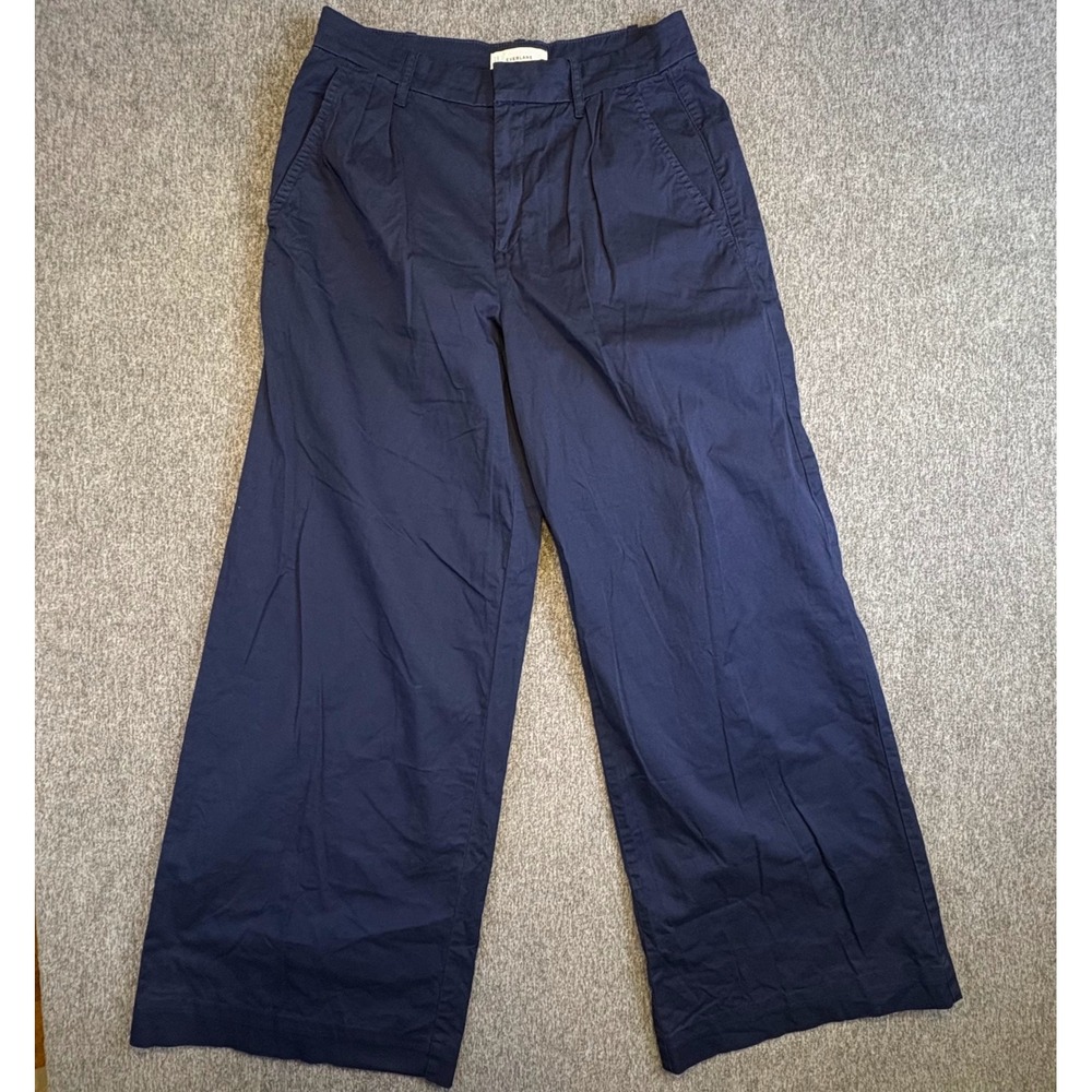 Everlane Wide Leg Crop Pants Womens Size 6R Navy Blue Pleated Organic Cotton